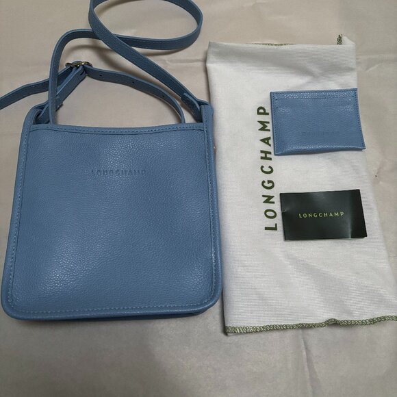 TWO LONGCHAMPs - LE FOULONNE CROSSBODY BAG and CARDHOLDER-Cloud Blue -NEW - Picture 1 of 8